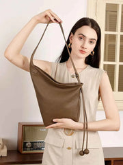 Genuine Leather Women's Shoulder Tote – Luxury Shopping Bag with Slit Pocket for All Seasons