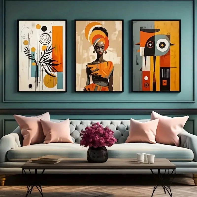 3-Piece Abstract Afro Bohemian Canvas Prints by Snagg A Print