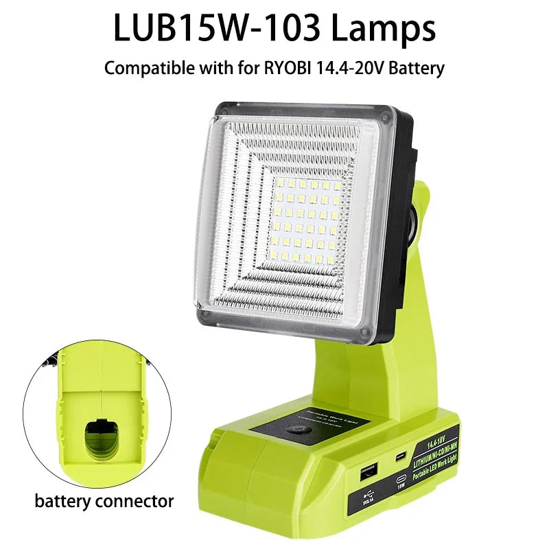 15W Cordless LED Work Light | 1500LM High Intensity Spotlight & USB Power Bank Compatible With Ryobi 18V  Batteries
