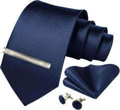 Men’s Silk Tie Gift Set — 8cm Necktie with Matching Handkerchief & Cufflinks (Formal Business Set) - Others In Fashion