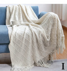 Knitted Throw Blanket – Cozy Comfort with Fringe by Snagg A Throw