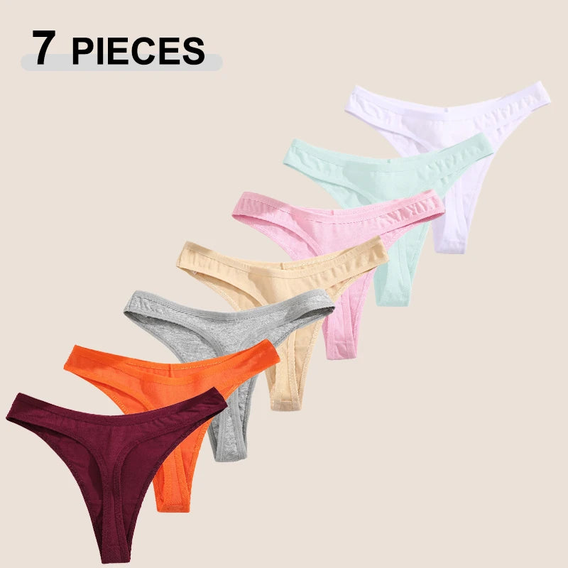 Seamless Cotton Thongs 7-Pack | Low Waist Breathable G-String Solid Colour Women's Underwear