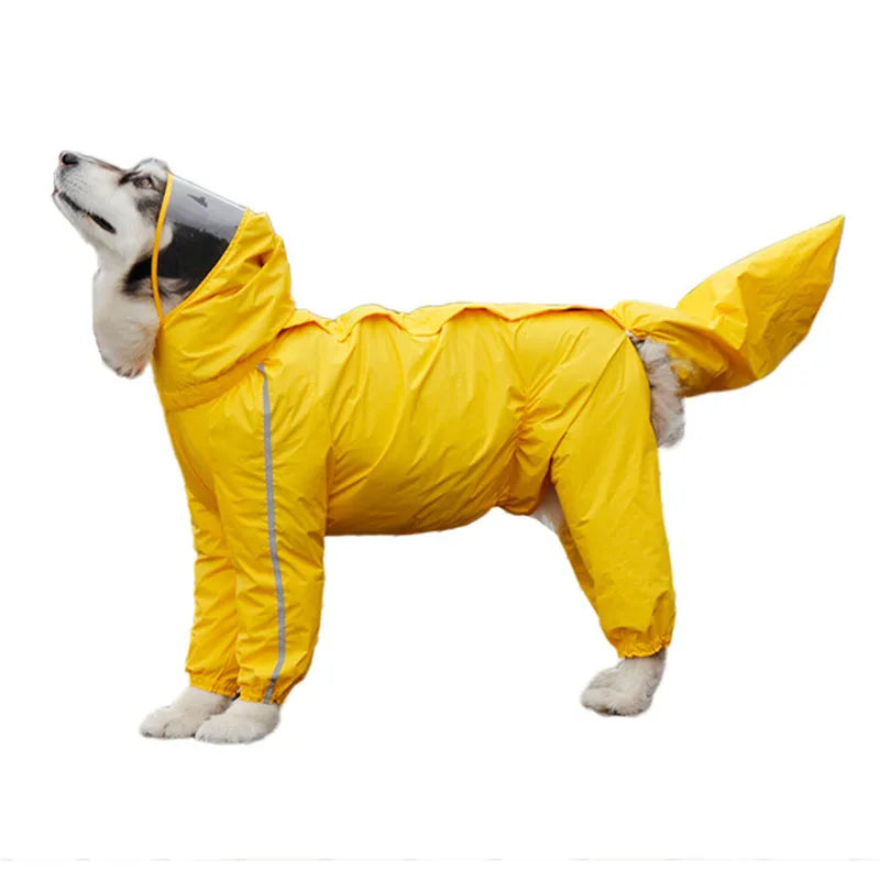 Hooded Waterproof Dog Raincoat – Full-Cover Jacket with Removable Tail Cover for Large Dogs (Up to 10XL)