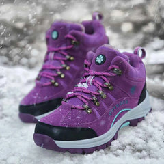 Leather Ankle Boots with Plush Lining – Unisex Winter Hiking Boots with Rubber Sole