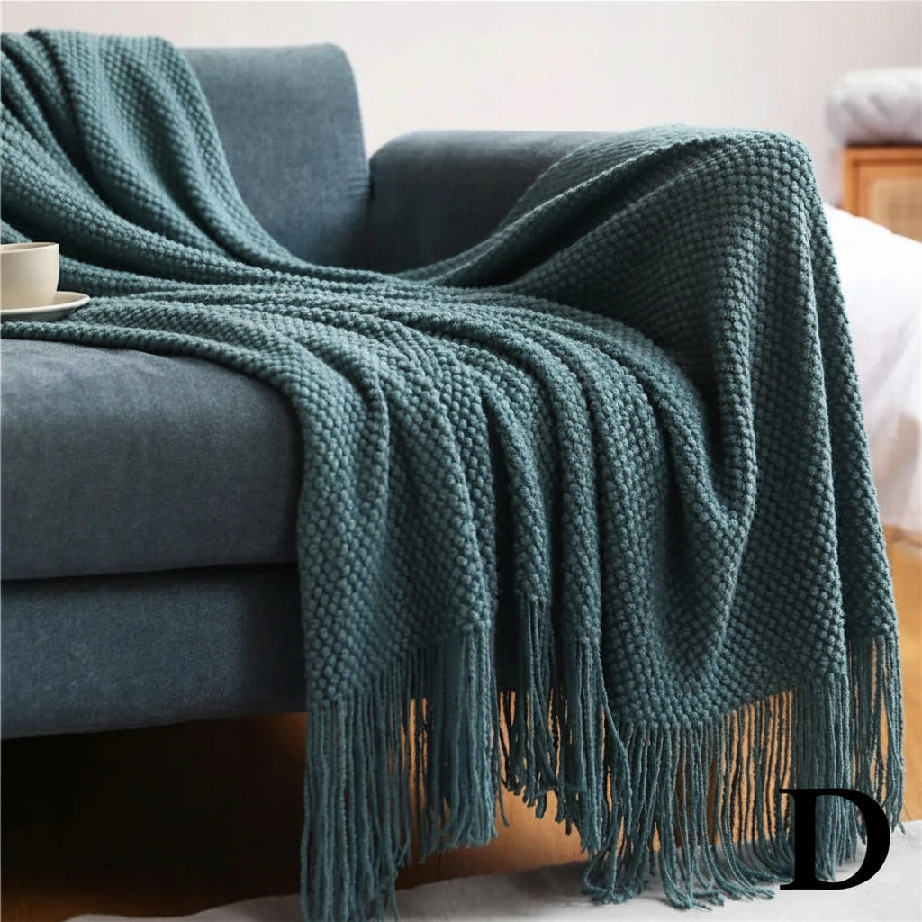 Knitted Throw Blanket – Cozy Comfort with Fringe by Snagg A Throw