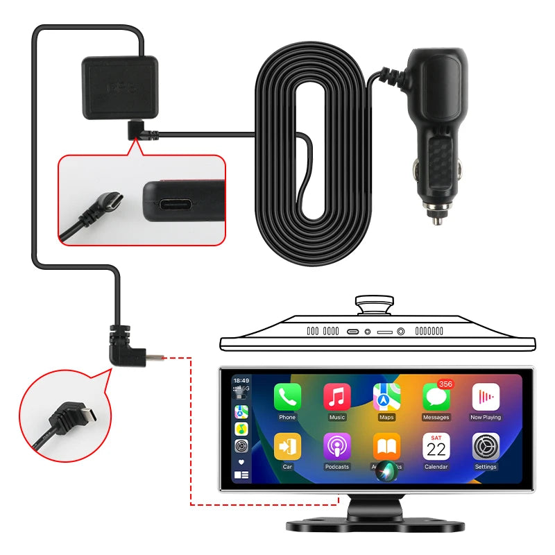 10/11.26 inch Dash Cam 4K Car DVR Wireless Carplay & Android Auto GPS Navigation Video Recorder Dashboard Dual Lens