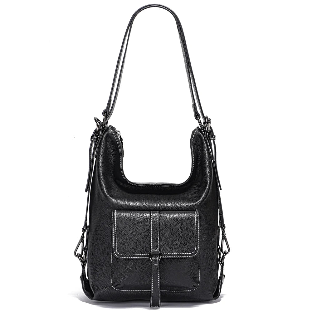 100% Genuine Leather 2-in-1 Shoulder Bag & Backpack – Large Capacity Multifunction Satchel for Women