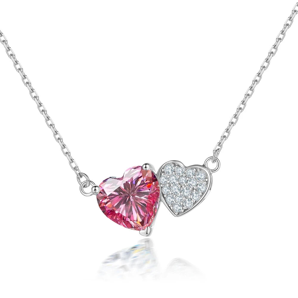 2CT Pink Heart Moissanite Pendant Necklace