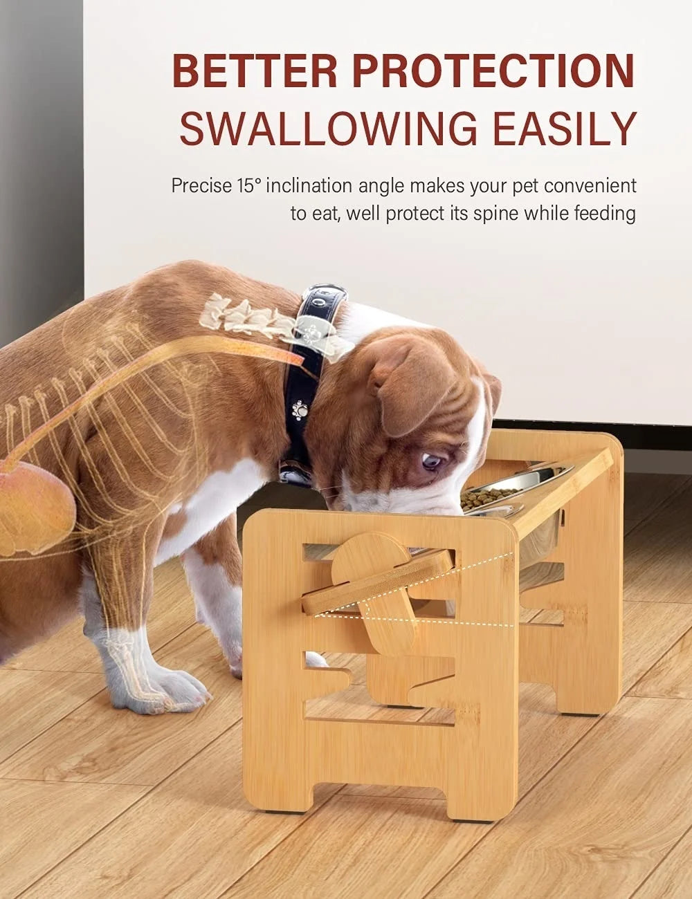 Elevated Stainless Steel Dog & Cat Bowls with Bamboo Stand by Snagg A Feeder