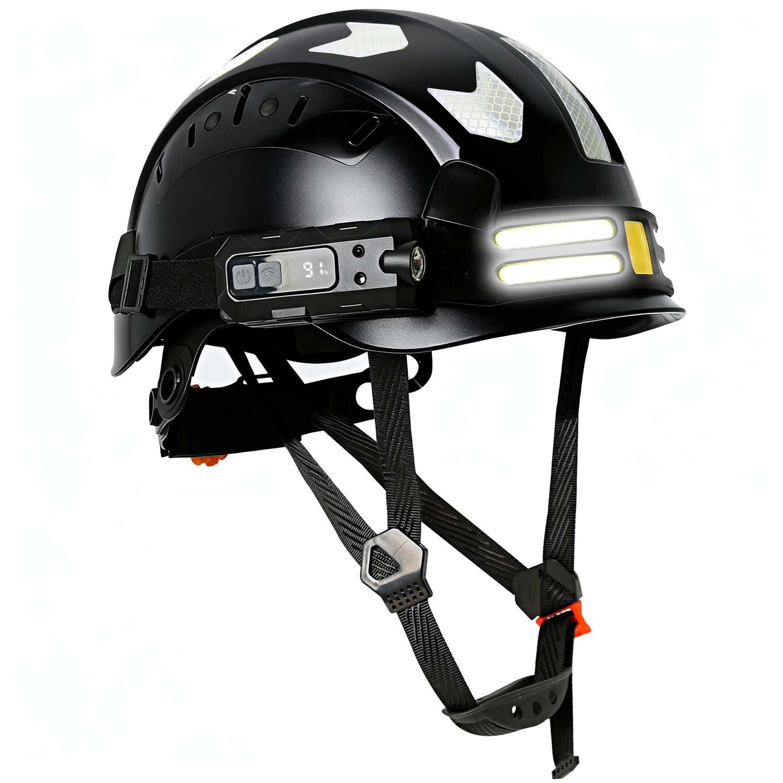 Construction safety helmet with headlamp and reflective stickers – image 20