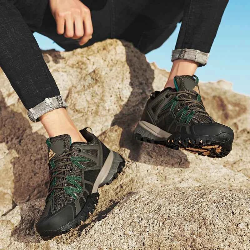 Men's Breathable Hiking Shoes – Leather Upper, EVA Insole & Rubber Sole for Trekking & Camping