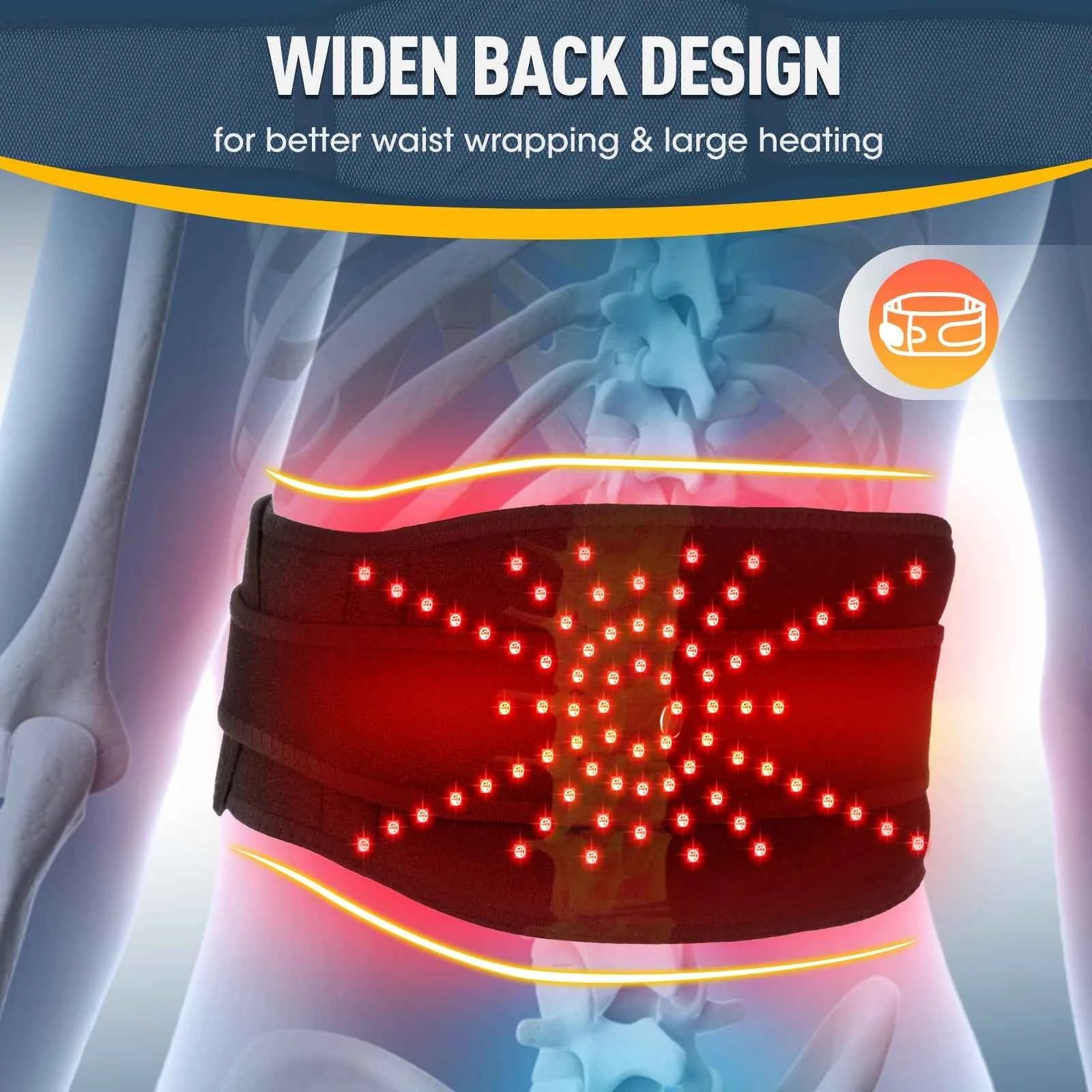 Red Light Heating Vibration Waist Massage Belt – Cordless Lumbar Support & Heat Therapy Brace