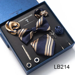 Complete Silk Tie Set for Men — Bow Tie, Necktie, Pocket Square & Accessories