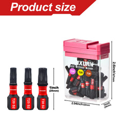 30 Pcs 1" Impact Torx Screwdriver Bit Set – T20/T25/T30 S2 Alloy Steel with Colorful Storage Box