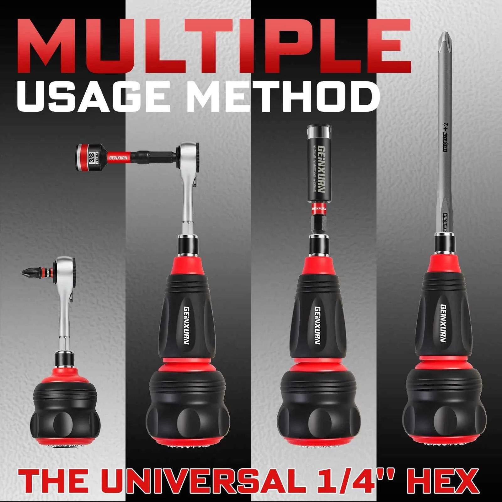 Impact Magnetic Screwdriver Set | Stubby 2-in-1 Ratchet Handle Dual-End Socket Wrench Bits Nut Driver