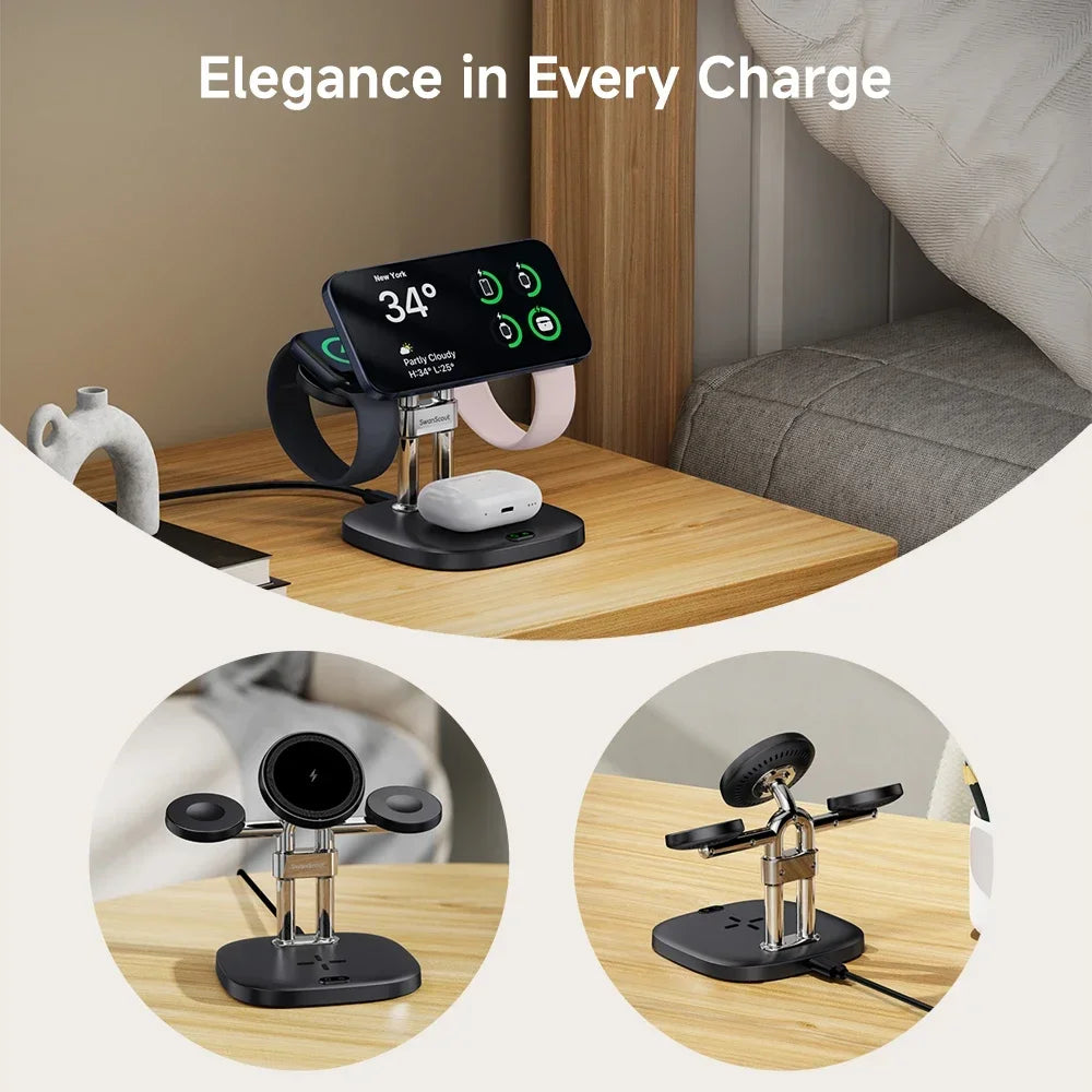 Apple 3-in-1 Magnetic Wireless Charger Stand | iPhone 17 16 15 Apple Watch 11 10 Ultra AirPods