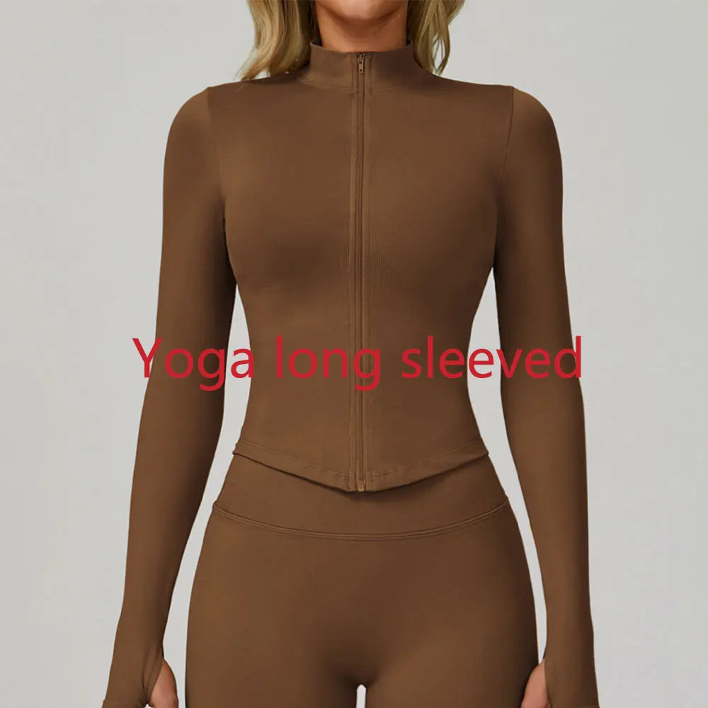 Women's Zipper Long Sleeve Yoga Jacket | Quick-Dry Seamless Crop Sports Top Gym Running Wear