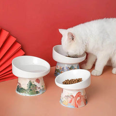 Ceramic Cat Bowl Feeder with Raised Stand - SnaggIt