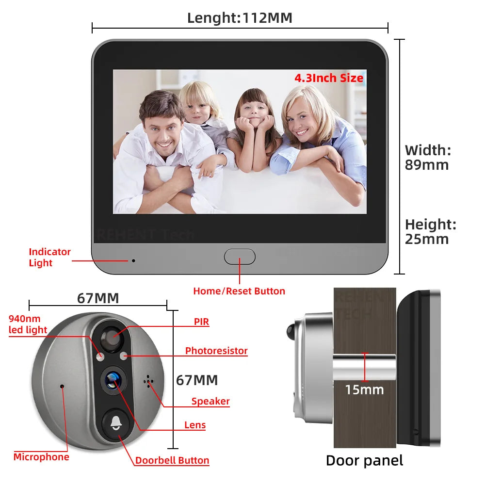 3MP Smart Peephole Doorbell 4.3″ Screen with PIR Motion Detection by Snagg A Doorbell Camera