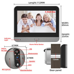 3MP Smart Peephole Doorbell 4.3″ Screen with PIR Motion Detection by Snagg A Doorbell Camera