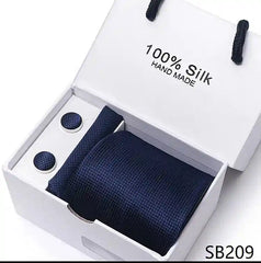 Solid Colour Necktie with Matching Handkerchief & Cufflinks - SB209 - Others In Fashion