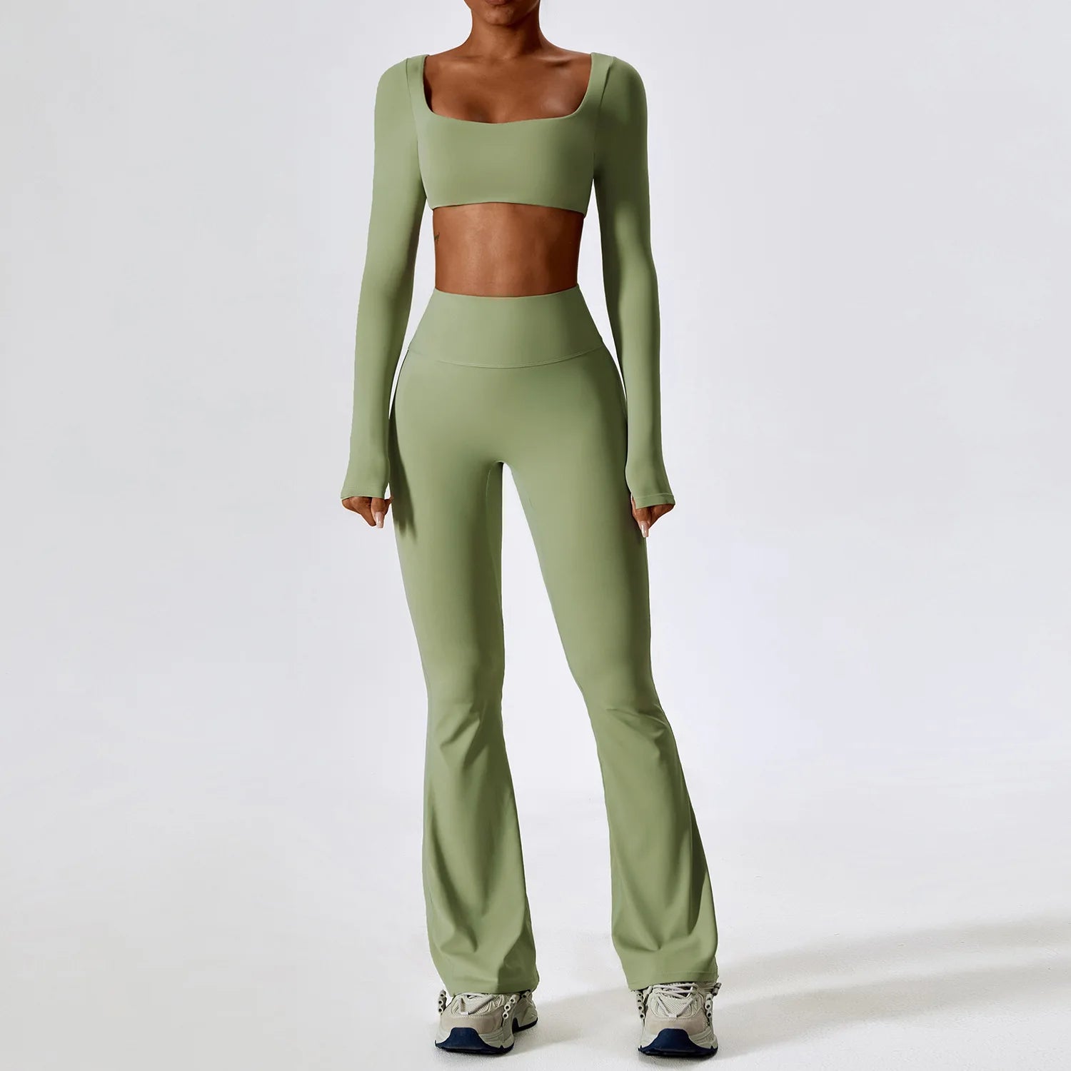 Women's 2-Piece Seamless Long Sleeve Yoga Set | Fitness Bra Crop Top & Leggings Sports Suit
