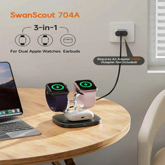 Dual Apple Watch & AirPods Wireless Charging Dock | Apple Watch Ultra 3 SE 2 11 10 9 8 7 6 AirPods 4