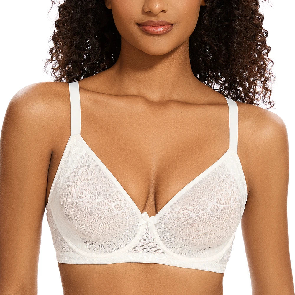 Plus Size Plunge Minimizer Bra | Floral Lace Mesh Underwire Full Coverage Big Bust