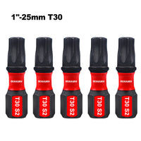 1" Impact Tough Magnetic T30 Torx Power Bits – S2 Alloy Steel, Star Screwdriver Bit Set