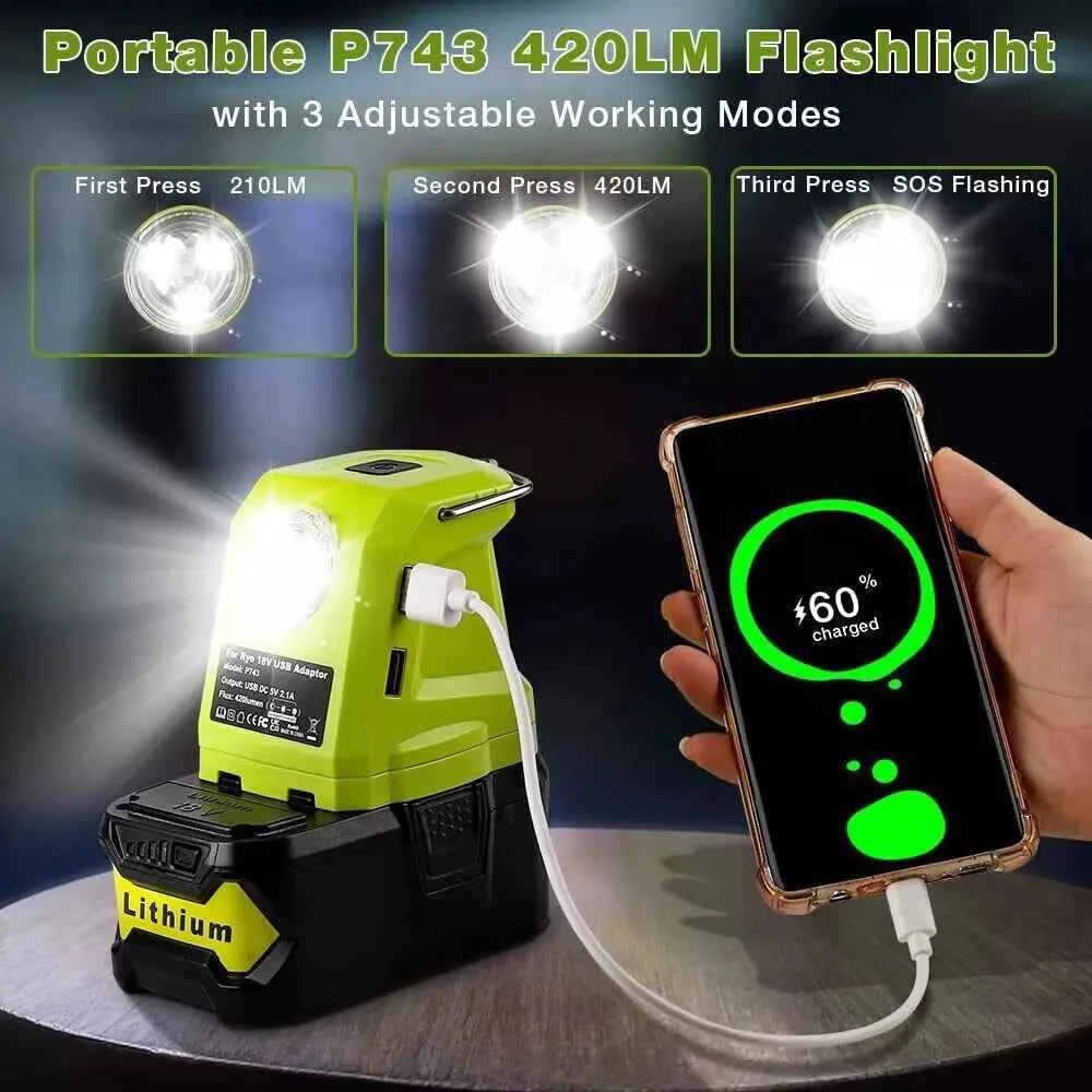 LED spotlight and USB power source for Ryobi 18V batteries – image 5