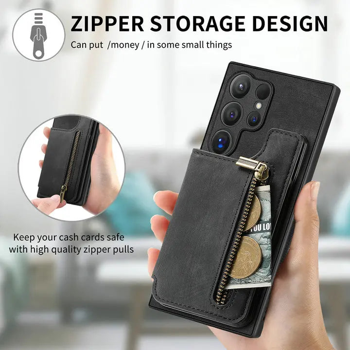 Zipper Leather Magnetic Wallet Case – Samsung Galaxy S25 Series - Phone Cases & Covers