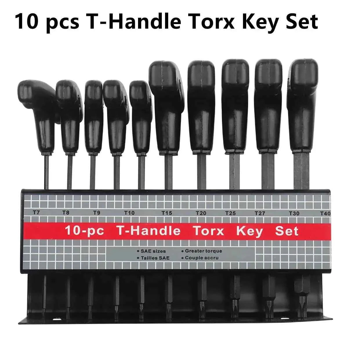 10 Pcs Professional T-Handle Hex Key Set | Metric or SAE Master Allen Wrench Kit with Wall-Mount Storage Stand