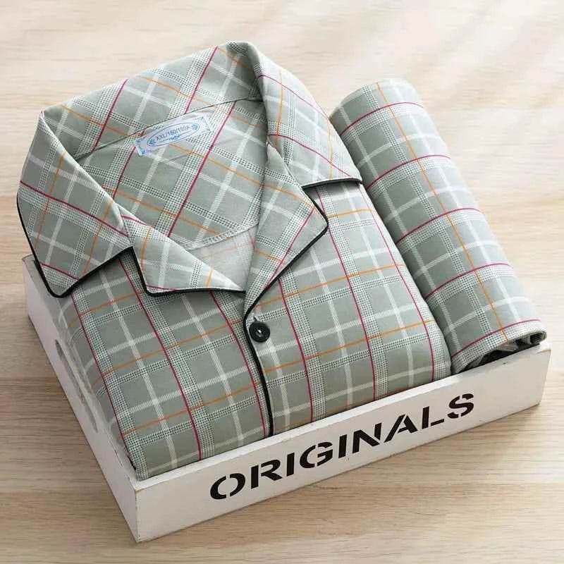 Plus Size Men's Plaid Pajama Set | Cardigan Button-Down Top & Pants Winter Sleepwear Loungewear