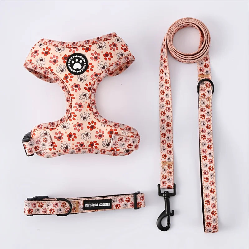 Knit Fabric Dog Harness & Leash Set – Breathable All-Season Chest Vest with Press Buckle for All Breeds