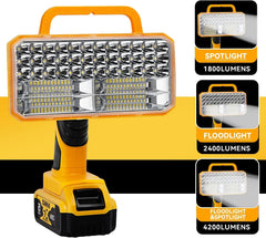 4200LM Cordless LED Work Light for Dewalt 20V MAX 3 Brightness Modes 90° Adjustable Head 5V/2.1A USB Port - Yellow