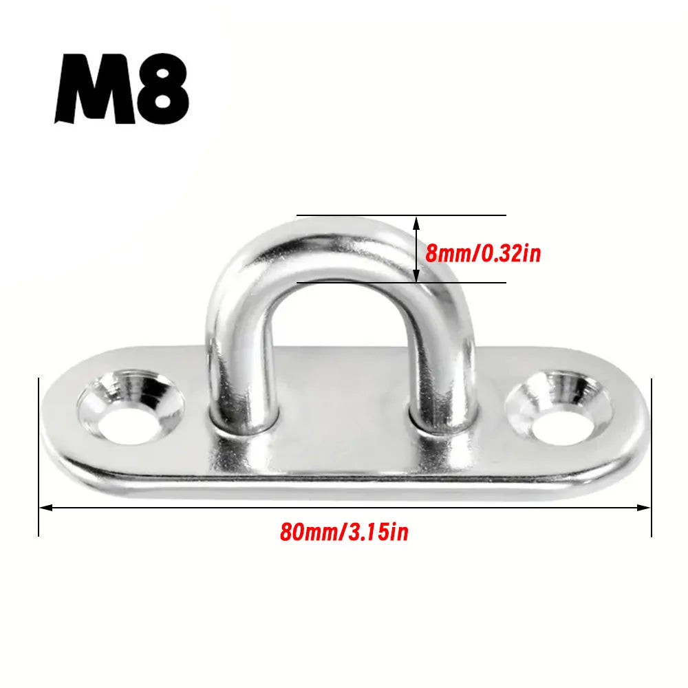 Stainless Steel Elliptical Wall Hooks | Heavy-Duty U-Shaped Eye Plates 2/5/10pcs M5–M12