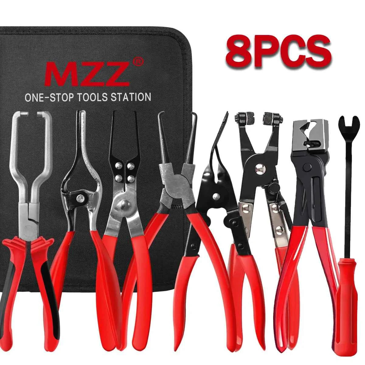 8 Pcs Professional Auto Hose Clamp & Trim Removal Plier Set | Carbon Steel Master Mechanic Kit