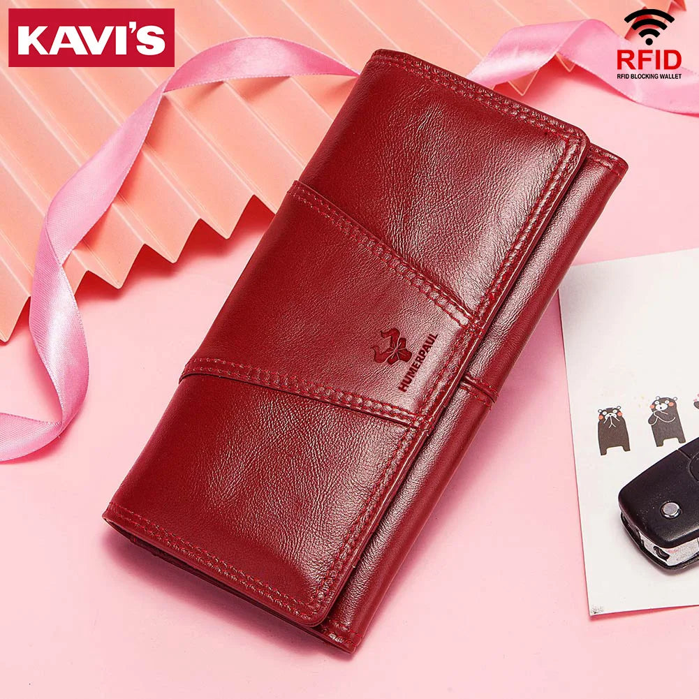 Genuine Leather RFID Long Wallet