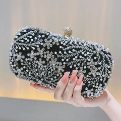 Handmade Crystal Pearl Flower Evening Clutch