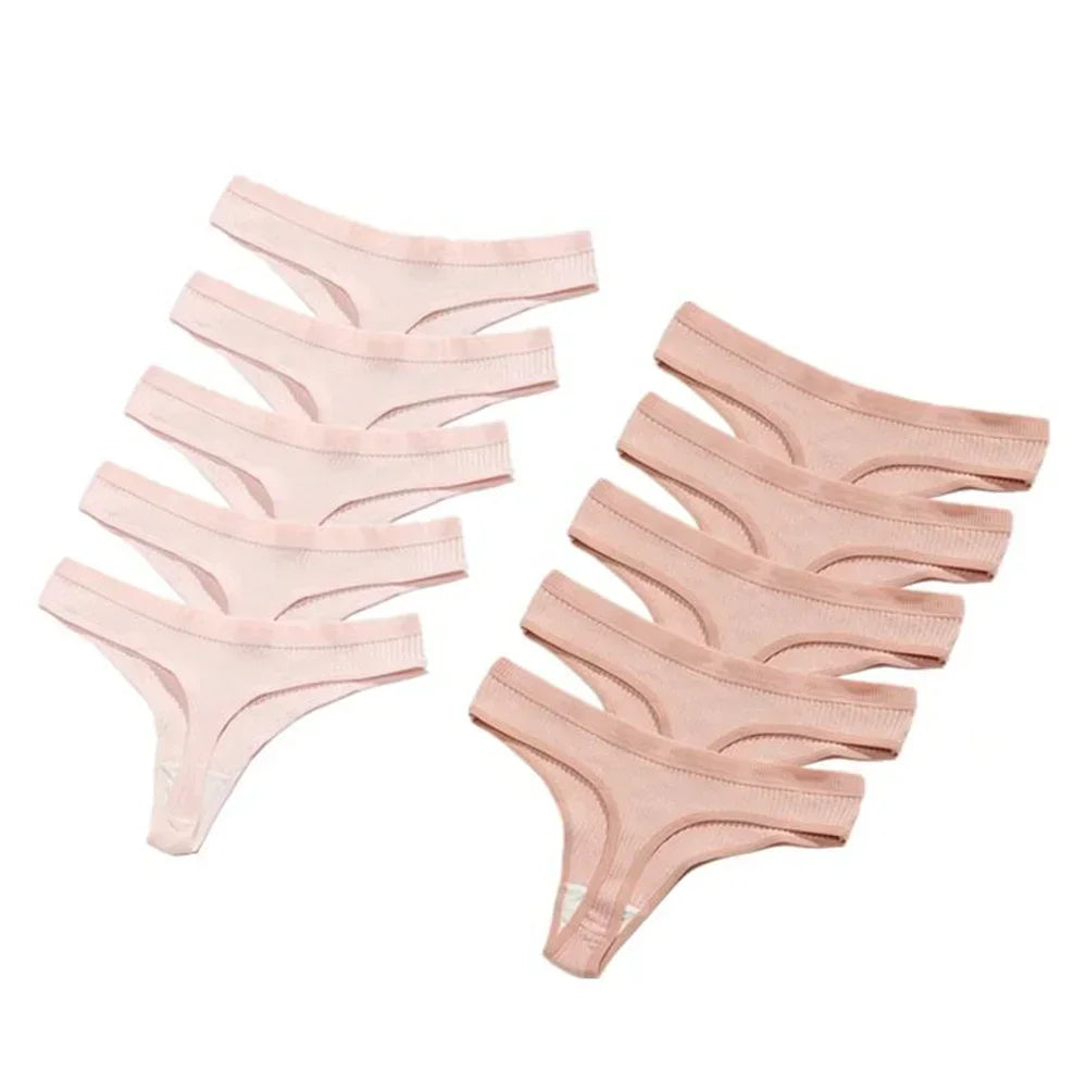 Seamless Cotton G-String 10-Pack | Breathable Thong Solid Colour Plus Size Women's Underwear
