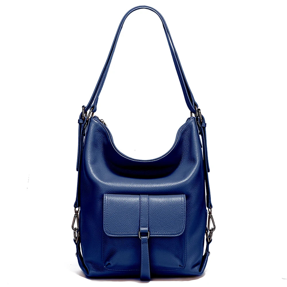 100% Genuine Leather 2-in-1 Shoulder Bag & Backpack – Large Capacity Multifunction Satchel for Women