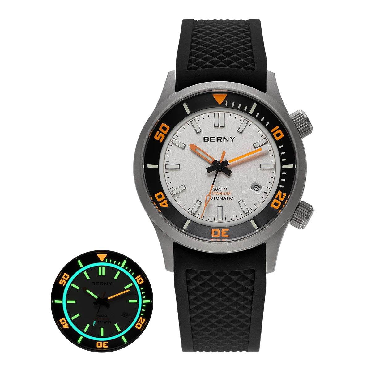 BERNY Titanium Diver’s Watch – Miyota 8215 | 200M (Silicone Strap) - SnaggIt