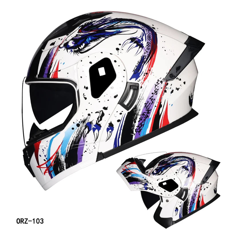 Dual Lens Flip-Up Full Face Motorcycle Helmet by Snagg A Motorcycle Helmet