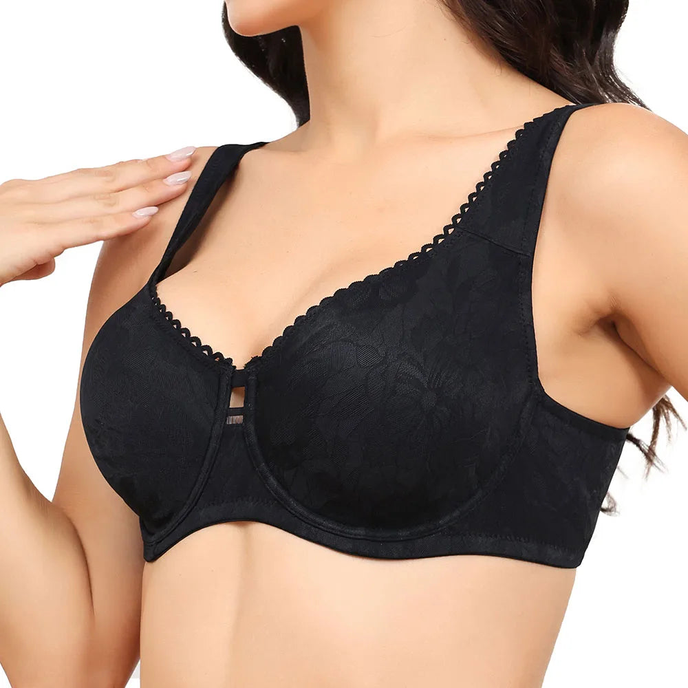 Plus Size Wide Strap Minimizer Bra | Underwire Full Coverage Unpadded Lace
