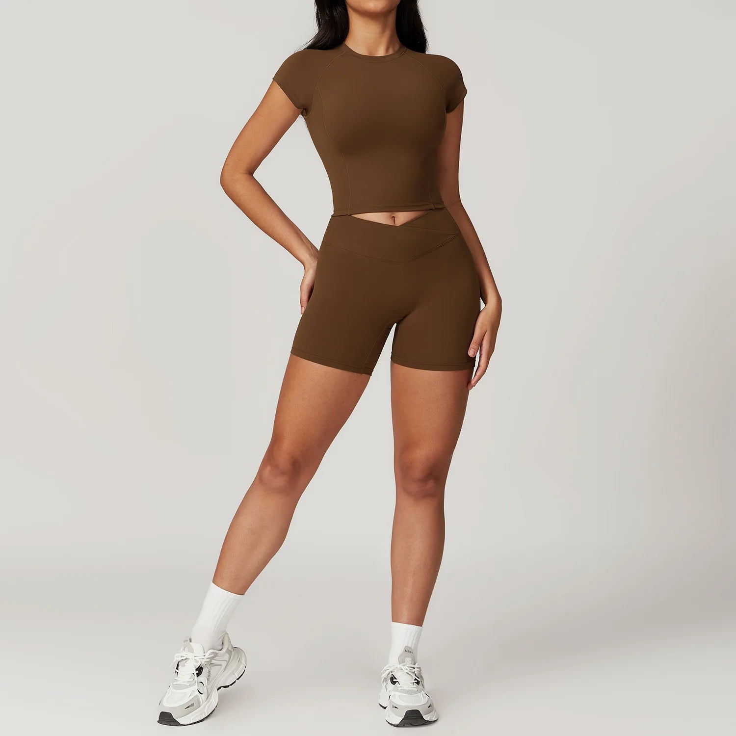 Women's 2-Piece Short Sleeve Yoga Set | Crop Top & High Waist Leggings Gym Workout Sportswear