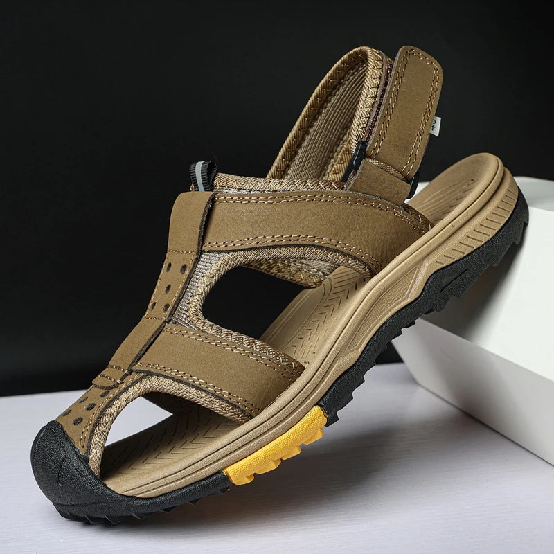 Men’s Leather Sandals – Casual Non-Slip Travel & Beach Shoes by Snagg A Slipper