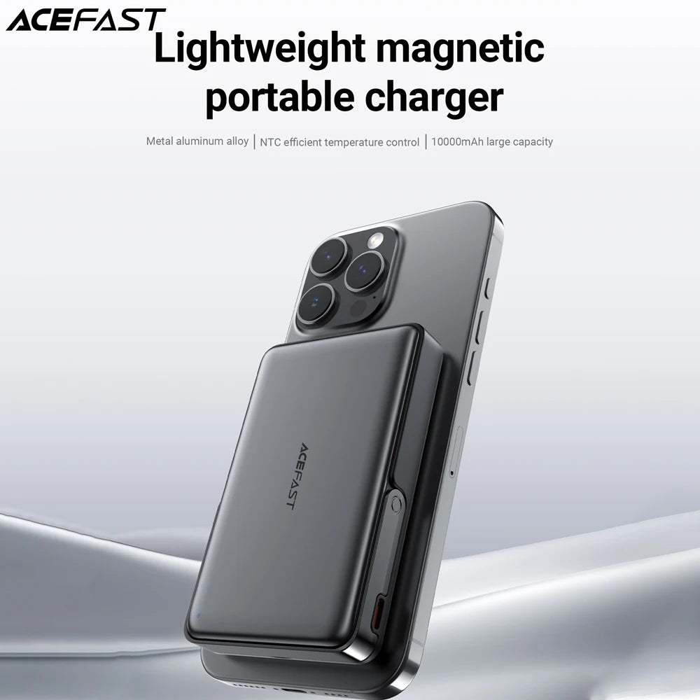 ACEFAST 10000mAh Magnetic Wireless Power Bank with Bracket For iPhone 16/15 PD20W/22.5W USB C Fast Charging For Samsung S24/S25 by SnaggIt