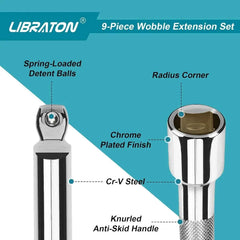 Wobble Socket Extension Set – 1/4", 3/8" & 1/2" Drive Ratchet Extensions in Chromium-Vanadium Steel