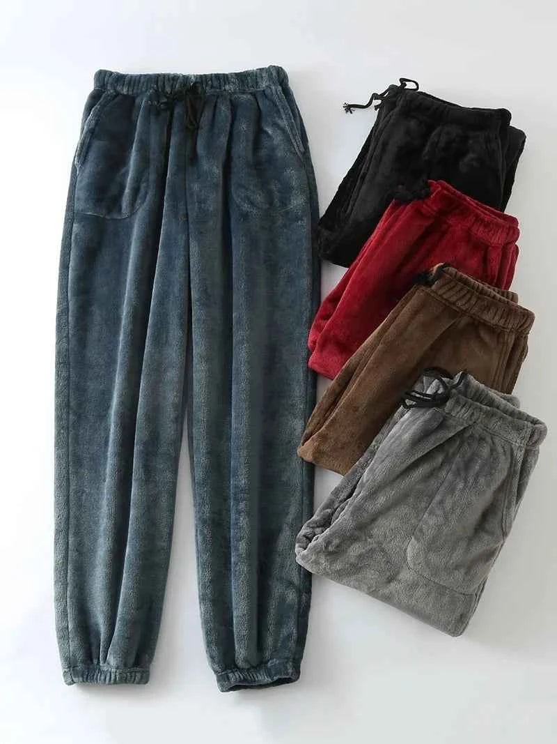 Men's Thickened Flannel Sleep Pants | Winter Loose High Waist Straight Leg Coral Velvet Fleece