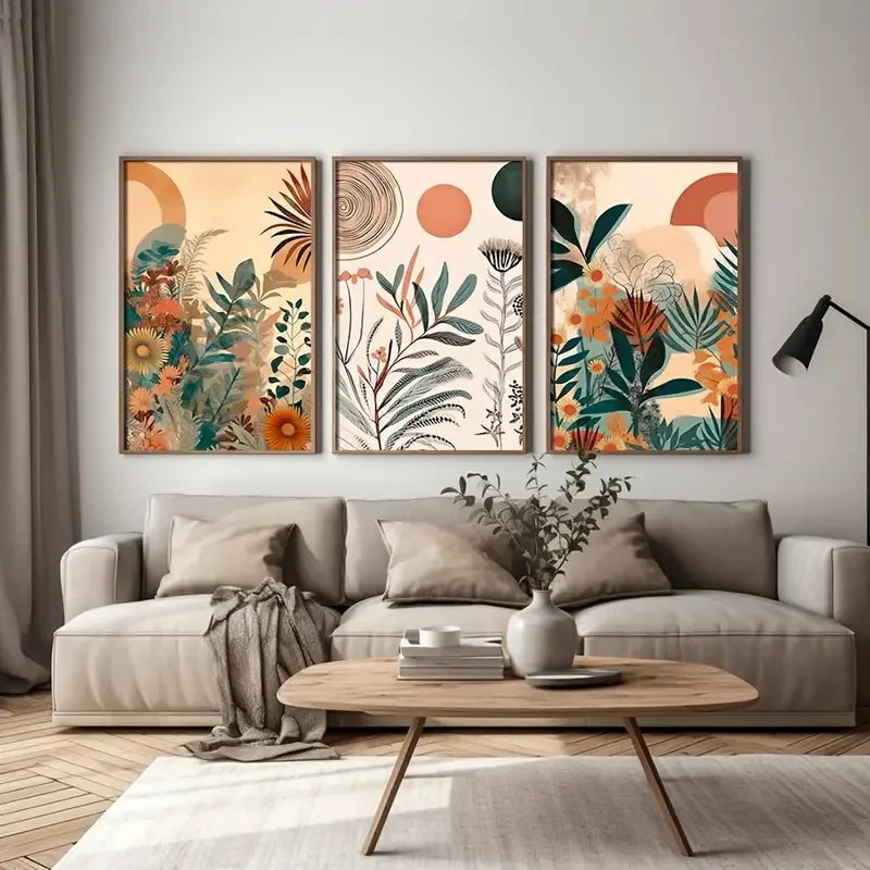 3 Pieces Boho Floral Canvas Prints by Snagg A Print